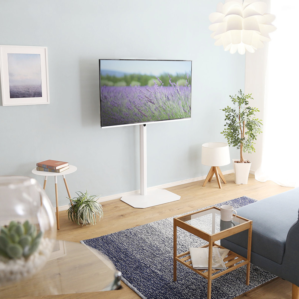 テレビスタンド Rosalie 32~65インチ対応 壁寄せ 首振り ハイタイプ ( 耐震 テレビ台 スタンド コーナー型 スイング 高さ調整可能 壁面 壁掛け風 240度回転 コーナー ) 【ホワイト】 ホワイト