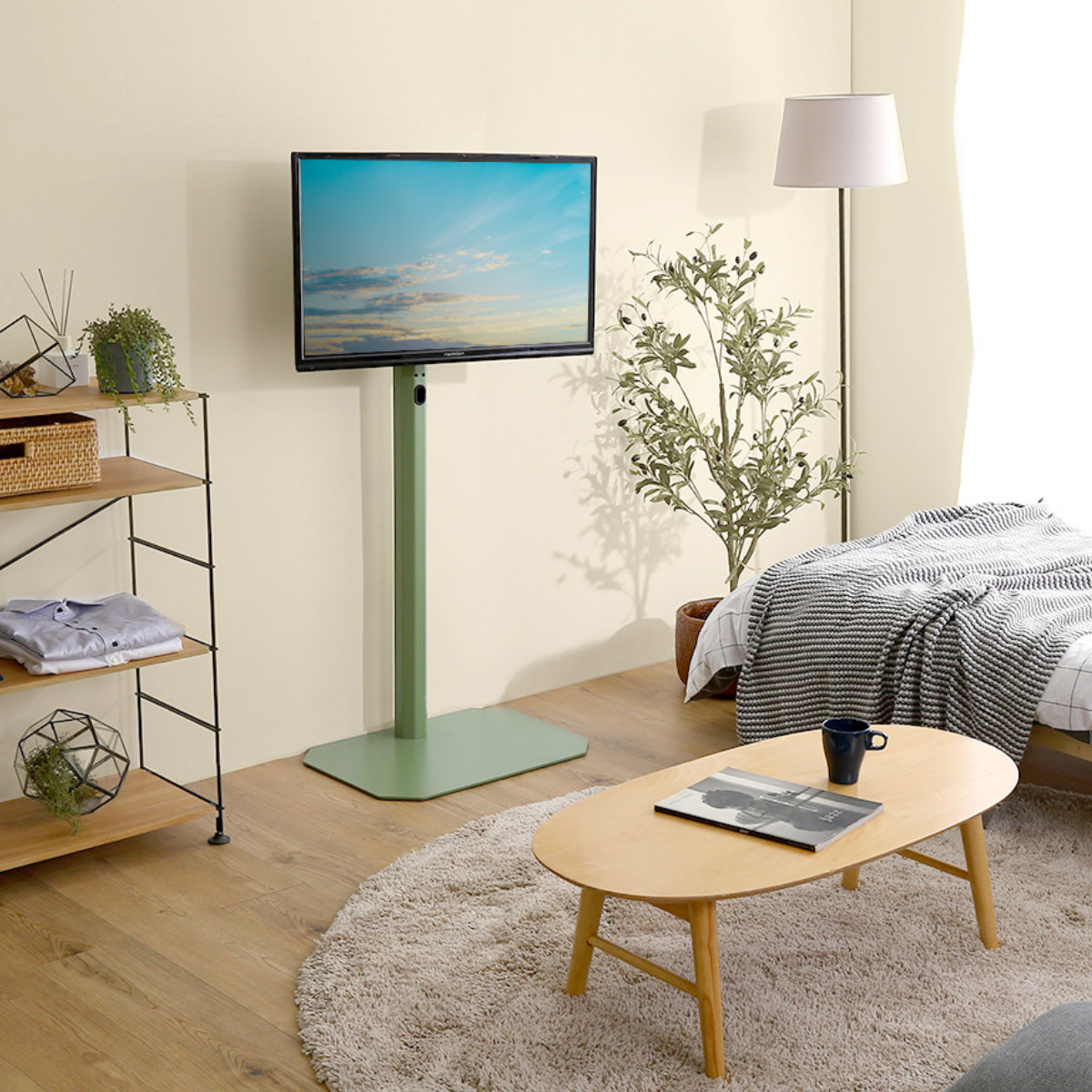 テレビスタンド Rosalie 32~65インチ対応 壁寄せ 首振り ハイタイプ ( 耐震 テレビ台 スタンド コーナー型 スイング 高さ調整可能 壁面 壁掛け風 240度回転 コーナー ) 【ホワイト】 ホワイト