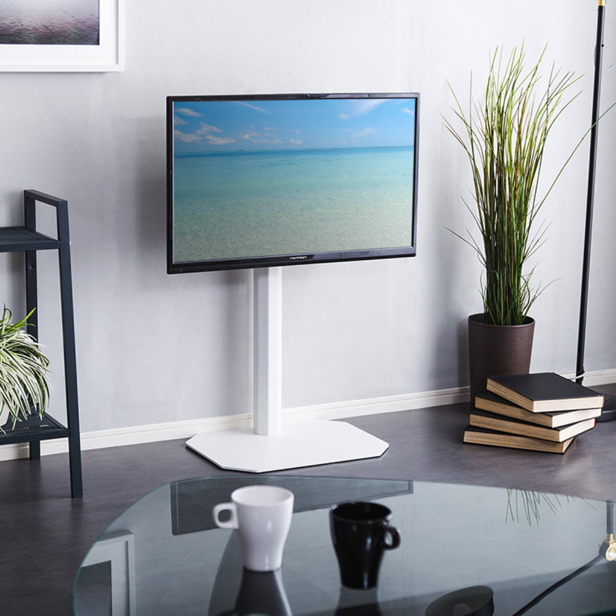 テレビスタンド Rosalie 32~65インチ対応 壁寄せ 首振り ロータイプ ( 耐震 テレビ台 スタンド コーナー型 スイング 高さ調整可能 壁面 壁掛け風 240度回転 コーナー ) 【ホワイト】 ホワイト