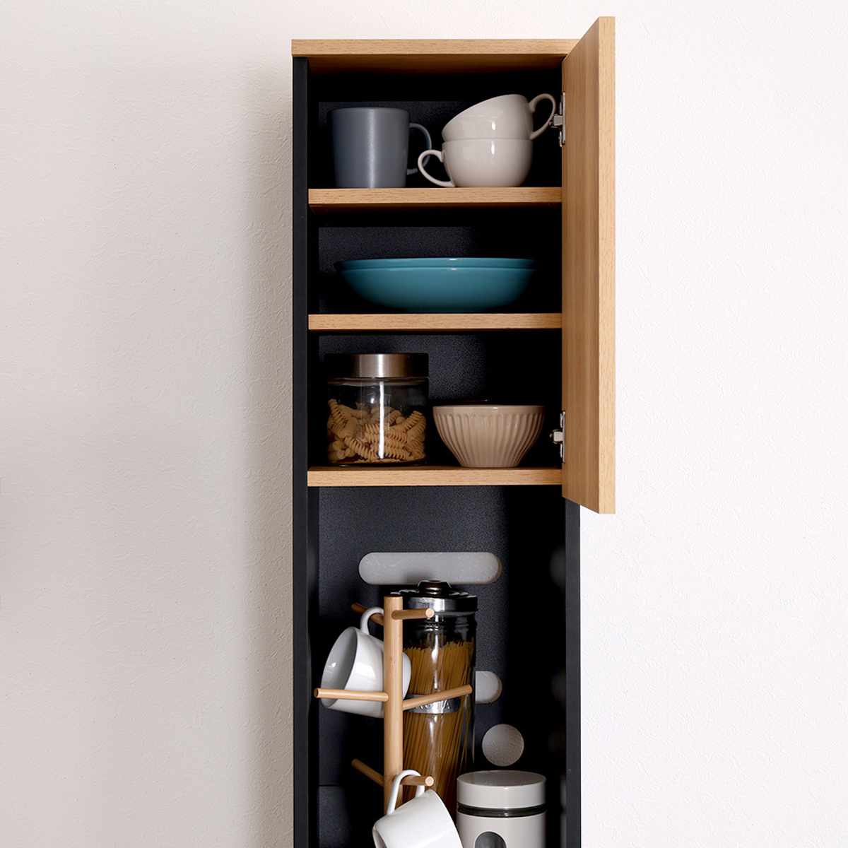 ゴミ箱上ラック 幅29.5cm 木目調 スリム 2口コンセント付き 可動棚 ( ゴミ箱 30L対応 炊飯器 電気ケトル 食器棚 コード穴付き 食器 家電 省スペース 隙間収納 ) 【ホワイトオーク】 ホワイトオーク