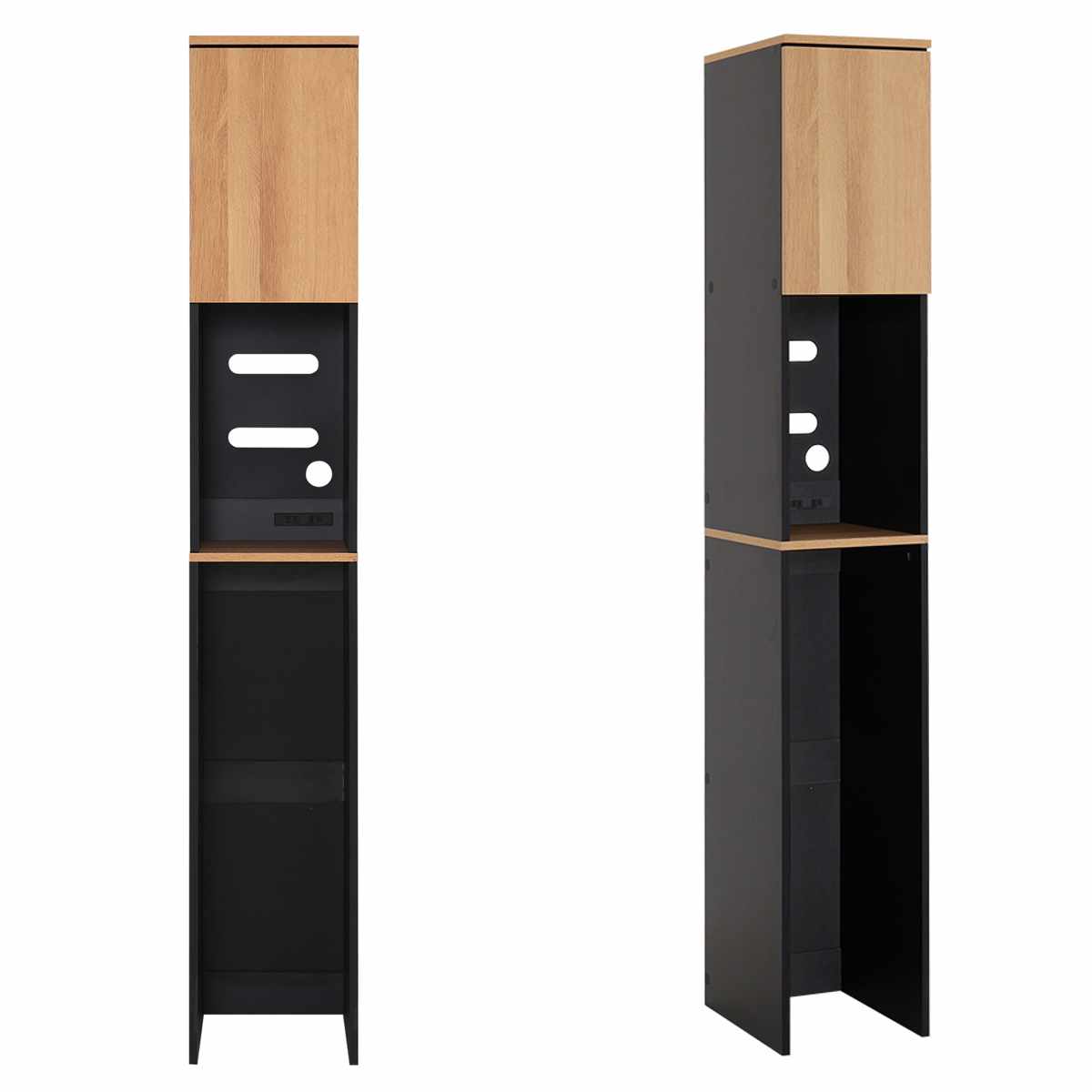 ゴミ箱上ラック 幅29.5cm 木目調 スリム 2口コンセント付き 可動棚 ( ゴミ箱 30L対応 炊飯器 電気ケトル 食器棚 コード穴付き 食器 家電 省スペース 隙間収納 ) 【ホワイトオーク】 ホワイトオーク