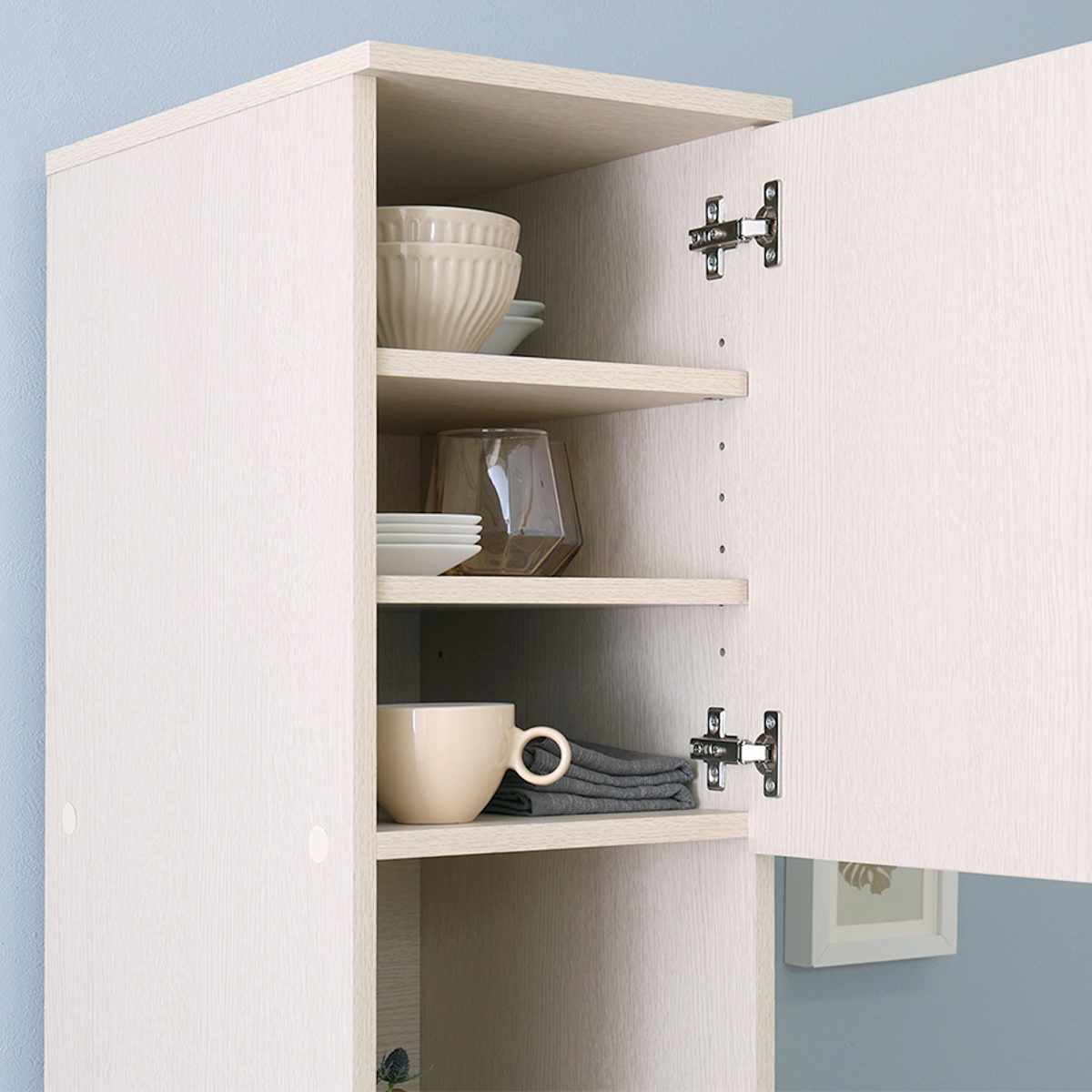 ゴミ箱上ラック 幅29.5cm 木目調 スリム 2口コンセント付き 可動棚 ( ゴミ箱 30L対応 炊飯器 電気ケトル 食器棚 コード穴付き 食器 家電 省スペース 隙間収納 ) 【ホワイトオーク】 ホワイトオーク