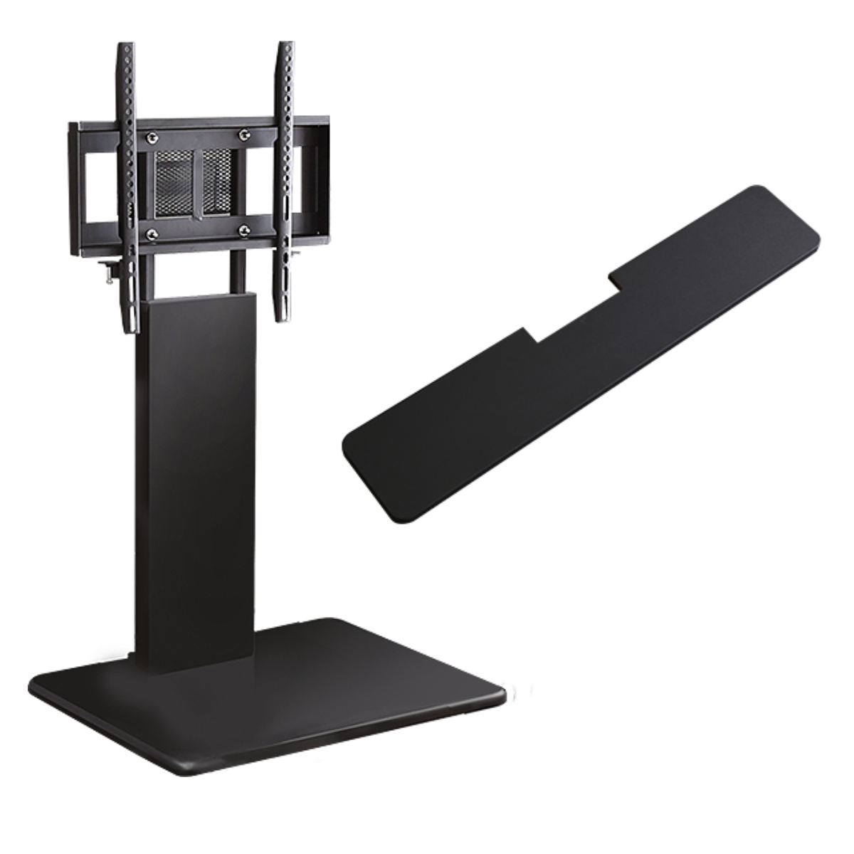 テレビスタンド 55インチ対応 ロータイプ 壁寄せ 耐震 首振り サウンドバー付き ( テレビ台 スタンド 伸縮 壁面 高さ調節 棚付 テレビボード TV台 ブラック ウォールナット ホワイト 木目調 ) 【ブラック】 ブラック