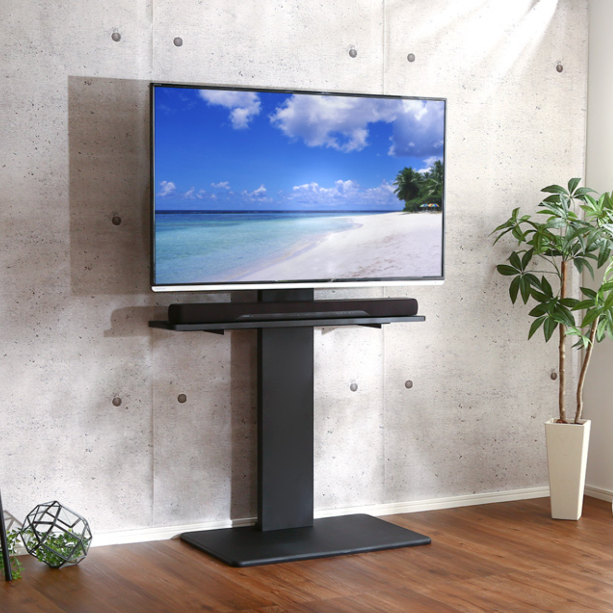 テレビスタンド 32~60インチ対応 ハイタイプ 耐震 サウンドバー専用棚付き HDDホルダー ( テレビ台 スタンド 伸縮 壁面 高さ調節 棚付 テレビボード TV台 ブラック ウォールナット ホワイト 木目調 ) 【ブラック】 ブラック