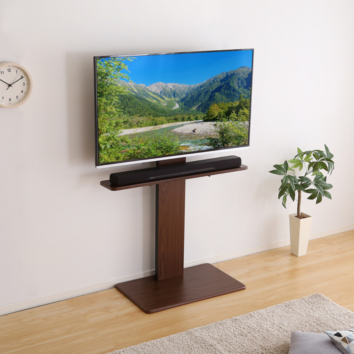 テレビスタンド 32~60インチ対応 ハイタイプ 耐震 サウンドバー専用棚付き HDDホルダー ( テレビ台 スタンド 伸縮 壁面 高さ調節 棚付 テレビボード TV台 ブラック ウォールナット ホワイト 木目調 ) 【ブラック】 ブラック