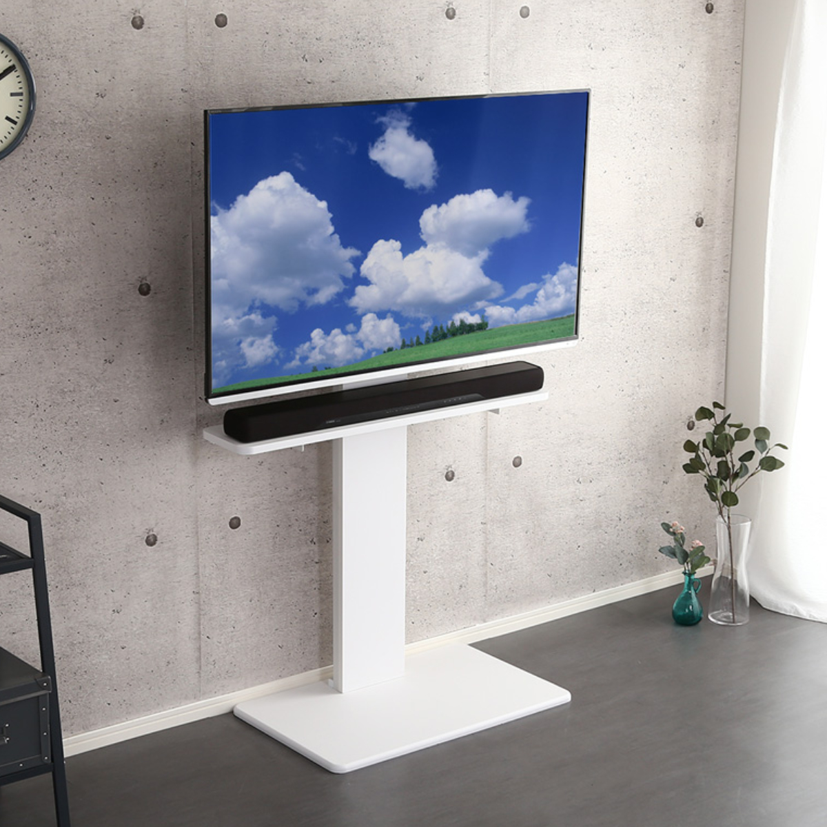 テレビスタンド 32~60インチ対応 ハイタイプ 耐震 サウンドバー専用棚付き HDDホルダー ( テレビ台 スタンド 伸縮 壁面 高さ調節 棚付 テレビボード TV台 ブラック ウォールナット ホワイト 木目調 ) 【ブラック】 ブラック