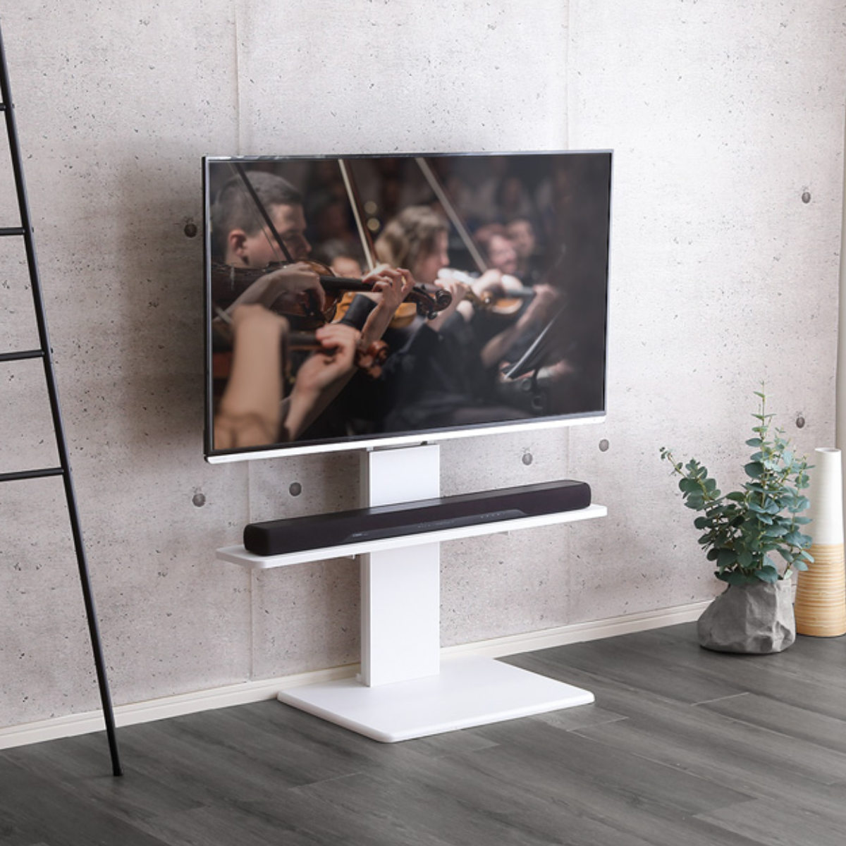 テレビスタンド 32~60インチ対応 ロータイプ 耐震 サウンドバー専用棚付き HDDホルダー ( テレビ台 スタンド 伸縮 壁面 高さ調節 棚付 テレビボード TV台 ブラック ウォールナット ホワイト 木目調 ) 【ウォールナット】 ウォールナット