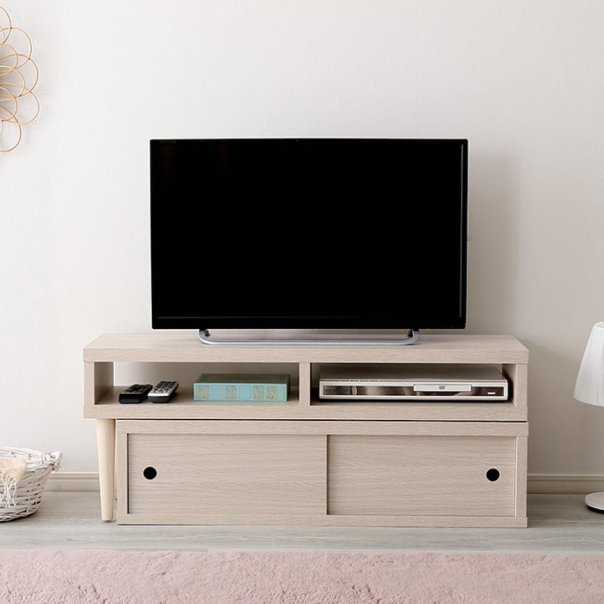 テレビ台 幅100~186cm 伸縮 木目調 オープンデッキ 収納棚 引き戸 コーナー ( テレビボード ラック 扉付 シンプル AVボード 飾り棚 棚 L字 収納 オーク ウォールナット ホワイトオーク ) 【ウォールナット】 ウォールナット