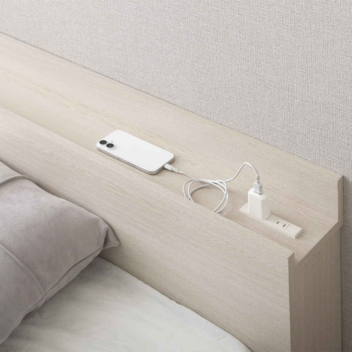 デザインフロアベッド ボンネルコイルマットレスセット シングル ( ベッド コンセント付 抗菌 防臭 マットレスセット ボンネルコイル 厚さ15cm ロースタイル デザインベッド ブラックオーク オーク ウォールナット ホワイトオーク ) 【ホワイトオーク×シルバー】 ホワイトオーク×シルバー