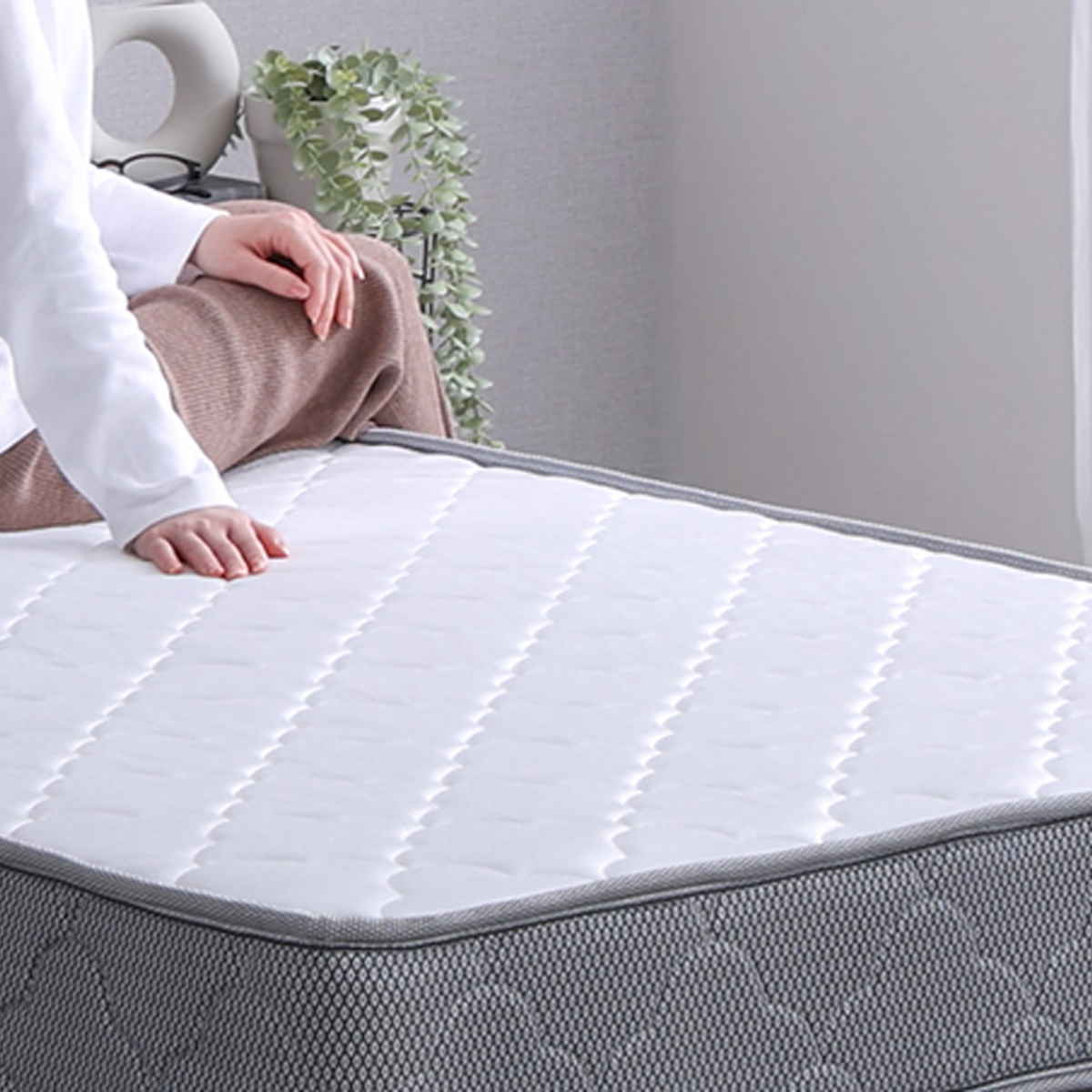 デザインフロアベッド ボンネルコイルマットレスセット シングル ( ベッド コンセント付 抗菌 防臭 マットレスセット ボンネルコイル 厚さ15cm ロースタイル デザインベッド ブラックオーク オーク ウォールナット ホワイトオーク ) 【ホワイトオーク×シルバー】 ホワイトオーク×シルバー