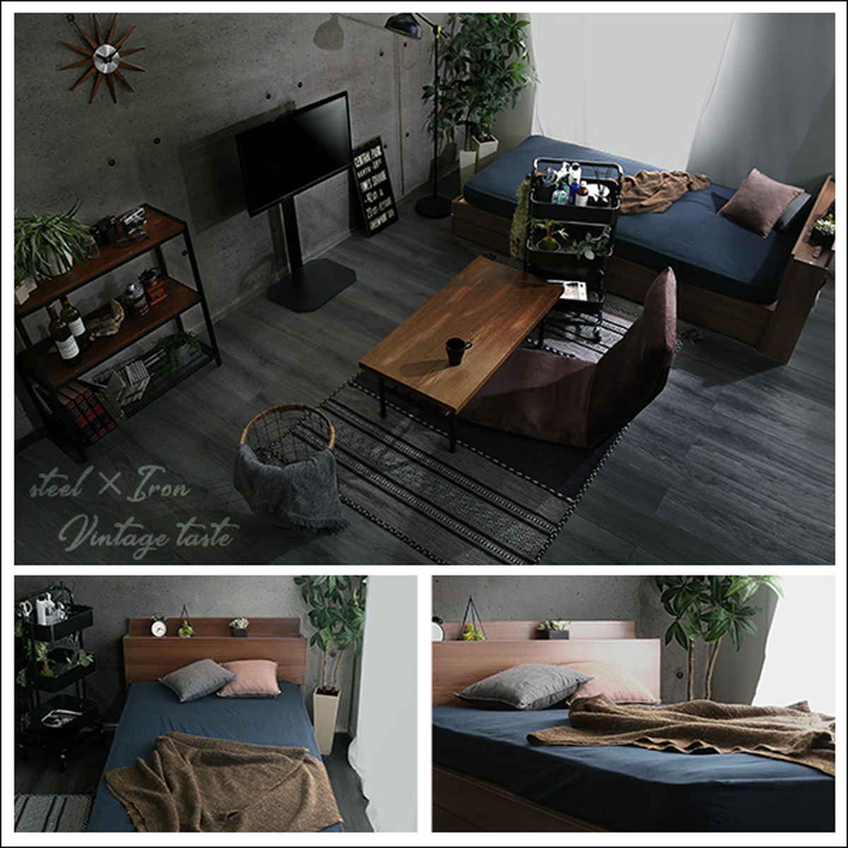 チェストベッド ダブル 宮棚 2口コンセント付 ヴィンテージ調 ( ベッド 収納付き コンセント付き 2杯 ダブルベッド ブラックオーク オーク ウォールナット ホワイトオーク ) 【ホワイトオーク】 ホワイトオーク