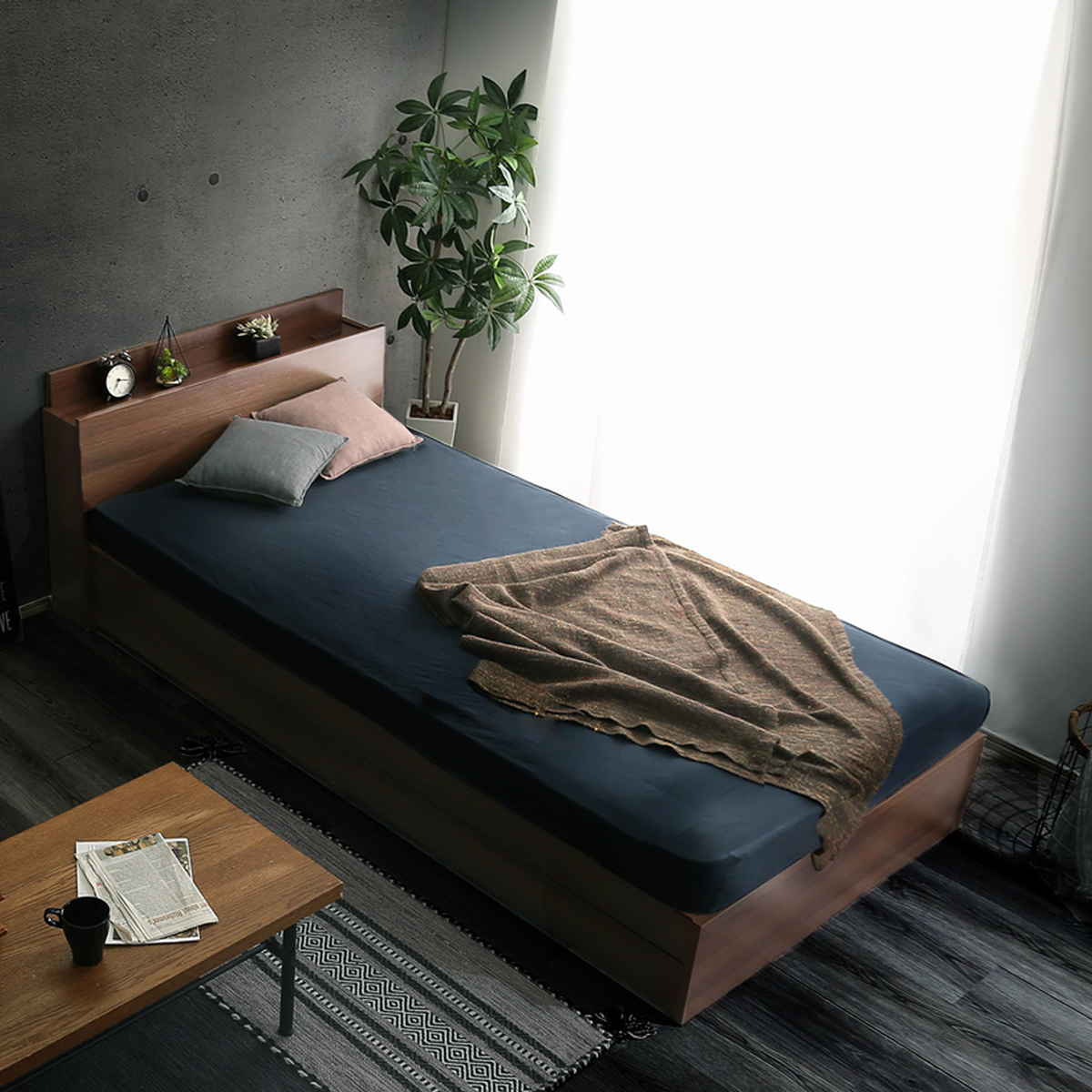 チェストベッド ダブル 宮棚 2口コンセント付 ヴィンテージ調 ( ベッド 収納付き コンセント付き 2杯 ダブルベッド ブラックオーク オーク ウォールナット ホワイトオーク ) 【ホワイトオーク】 ホワイトオーク