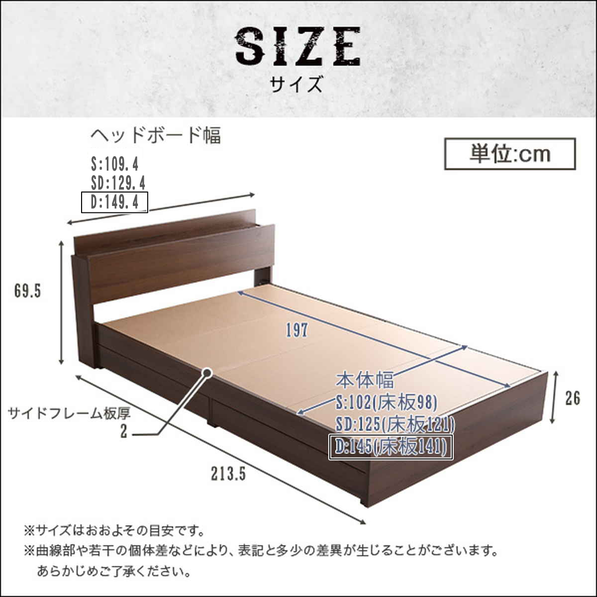 チェストベッド ダブル 宮棚 2口コンセント付 ヴィンテージ調 ( ベッド 収納付き コンセント付き 2杯 ダブルベッド ブラックオーク オーク ウォールナット ホワイトオーク ) 【ホワイトオーク】 ホワイトオーク