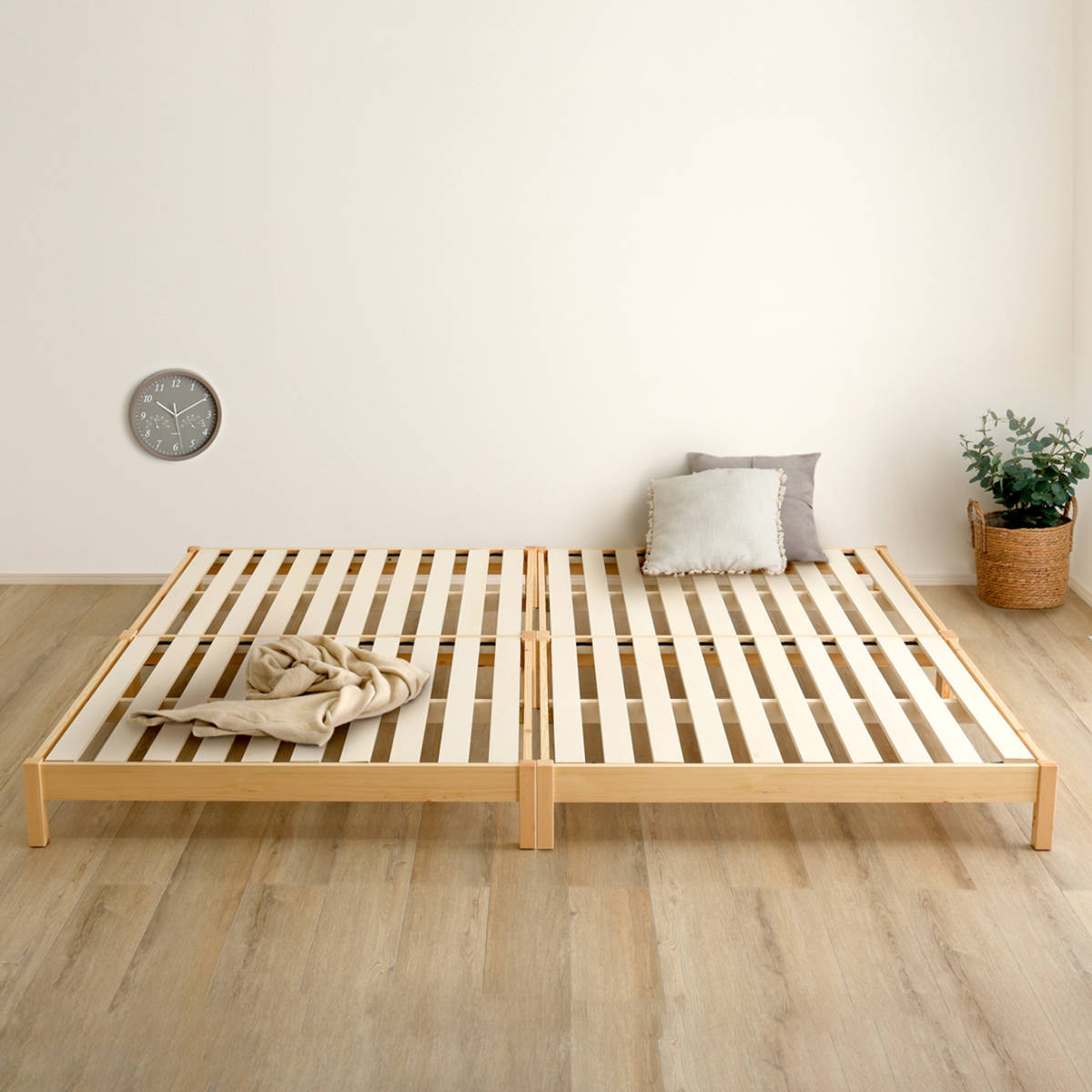 組立簡単ベッド セミシングル ボンネルコイルマットレス付き ( ベッド 組立簡単 天然木 高耐荷重 マットレスセット 2分で完成 耐荷重300kg 工具不要 お掃除ロボット対応 ) 【ナチュラル×シルバー】 ナチュラル×シルバー