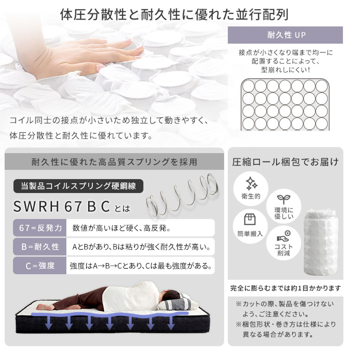 組立簡単ベッド ダブル ポケットコイルマットレス付き ( ベッド 組立簡単 天然木 高耐荷重 マットレスセット 2分で完成 耐荷重300kg 工具不要 お掃除ロボット対応 ) 【ナチュラル×ホワイト】 ナチュラル×ホワイト