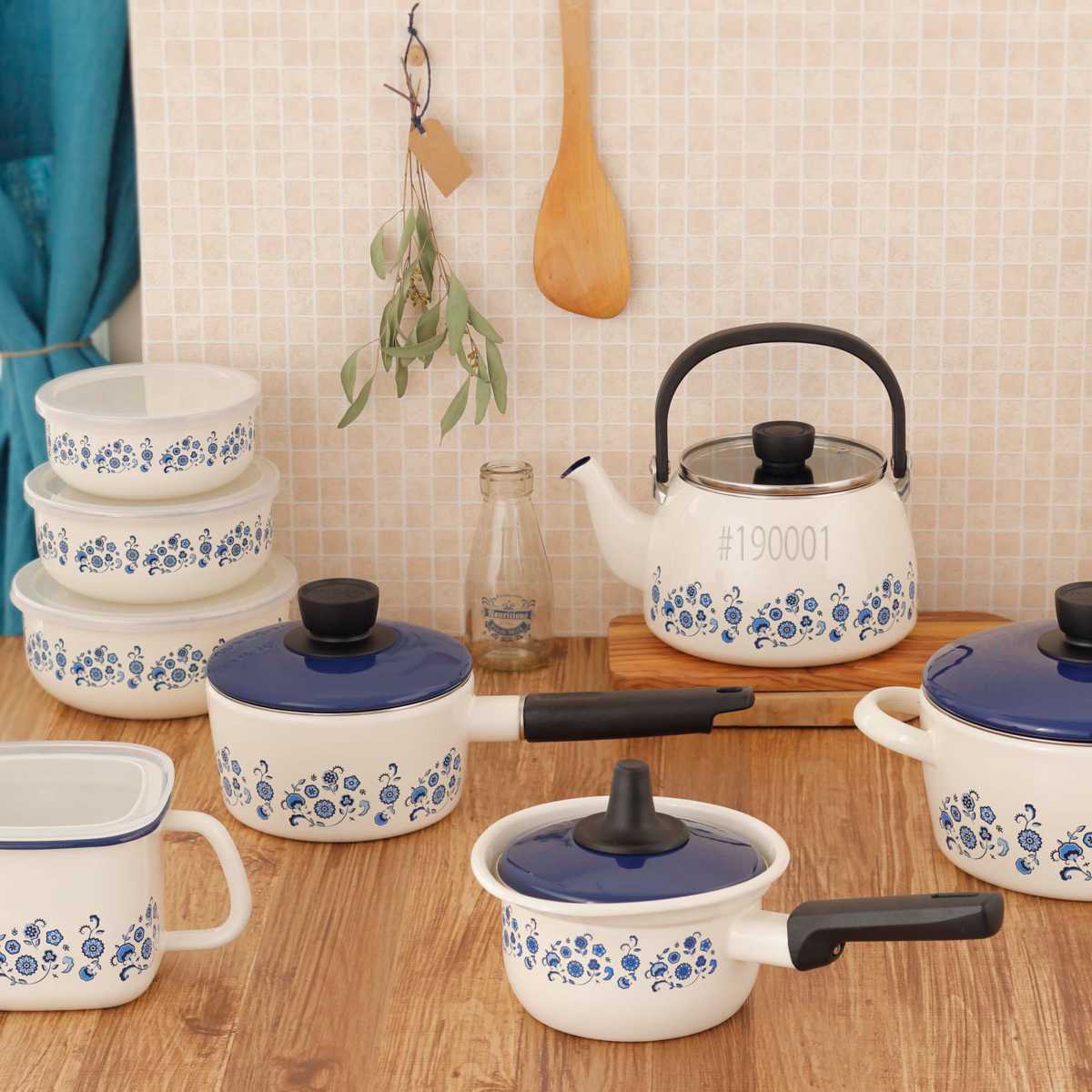 イマン　大型　キャニスター　ポワージュ　ブルー　ホーロー　花柄　保存容器 イマン 大型 キャニスター ポワージュ ブルー ホーロー 花柄