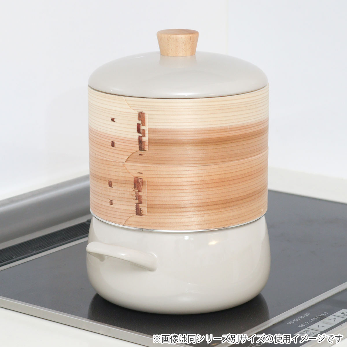 せいろ付きホーロー鍋 2段 18cm IH対応 ホーロー蓋付き 富士ホーロー Honey Ware ( ハニーウェア せいろ鍋セット 両手鍋 ホーロー 蒸し器 セイロ ガス火対応 蒸籠 竹 ミニ ほうろう鍋 シート 蓋付き 18センチ 蒸し ) 【グレージュ】 グレージュ