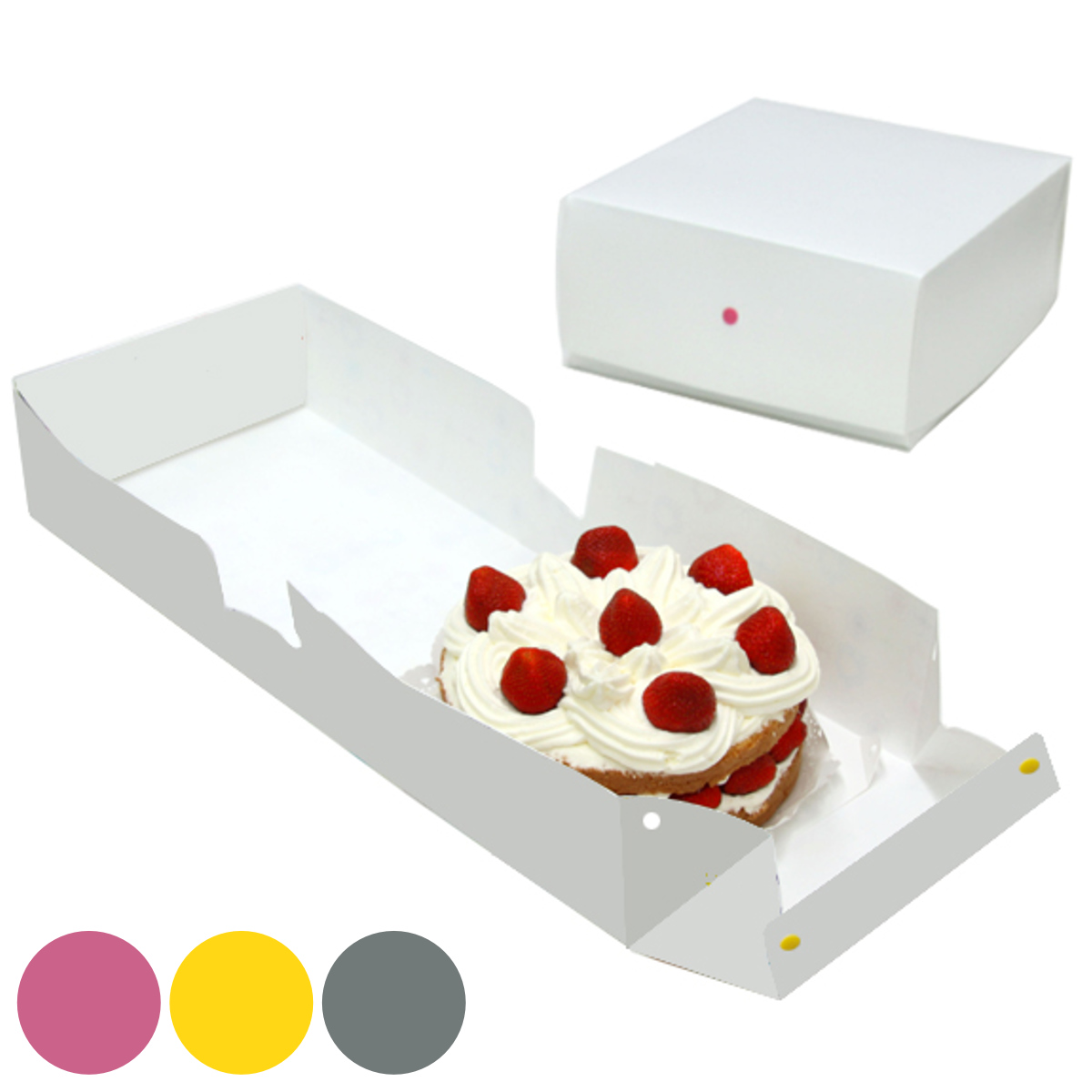 ケーキボックス ケーキ型 フラット 18cm用 プレーン 日本製 （ お菓子 ラッピング デコレーションケーキ 箱 製菓グッズ ホワイト 6号用 デコケーキボックス お菓子作り 手作り プレゼント 洗える 繰り返し 折りたたみ ） 【イエロー】