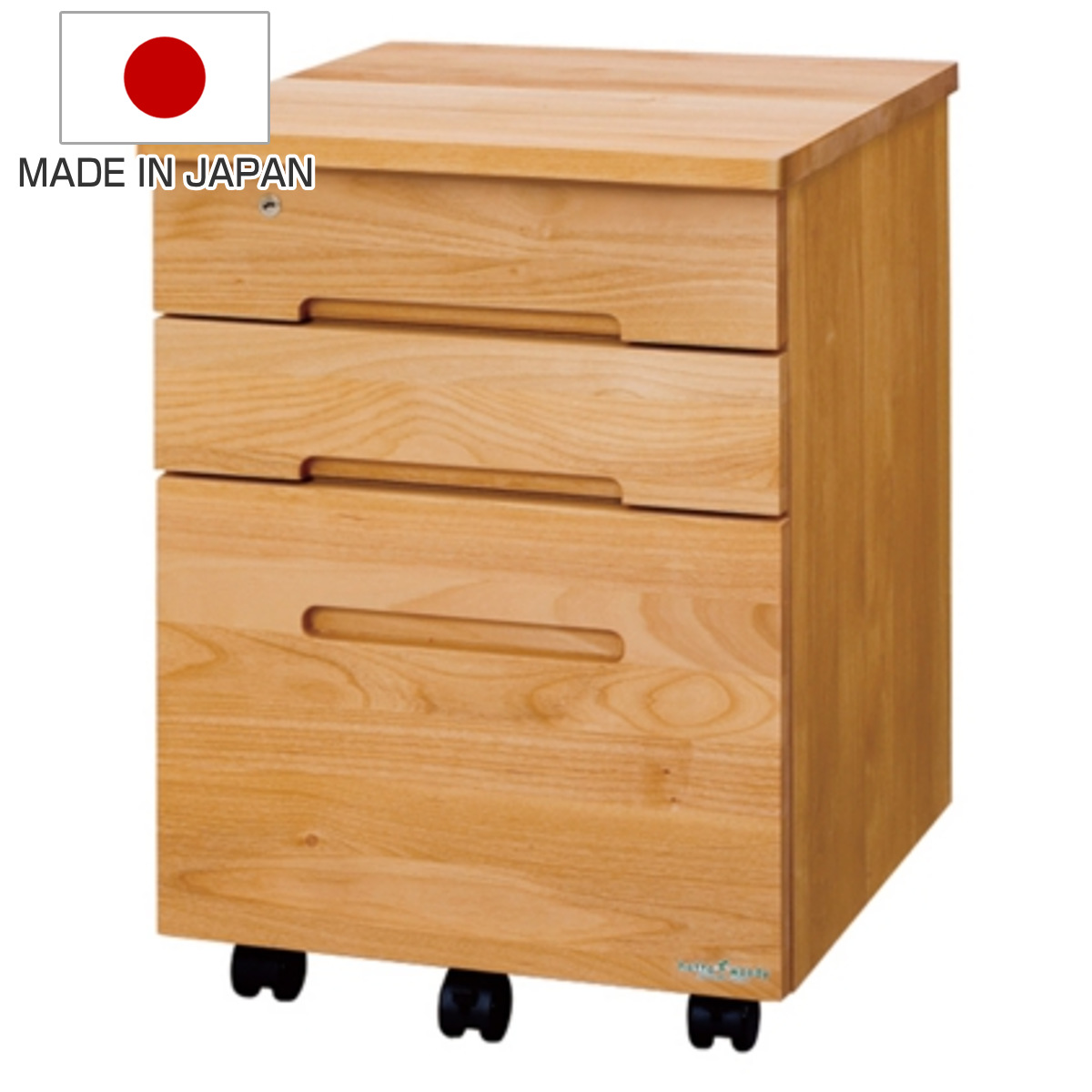 デスクワゴン キャスター付 3段 幅42.1cm 学習机用 共通袖 ( 鍵付き 引き出し デスク横 ワゴン 学習ワゴン サイドワゴン 無垢 木製 日本製 木目 リビング学習 リビング 北欧 ナチュラル )