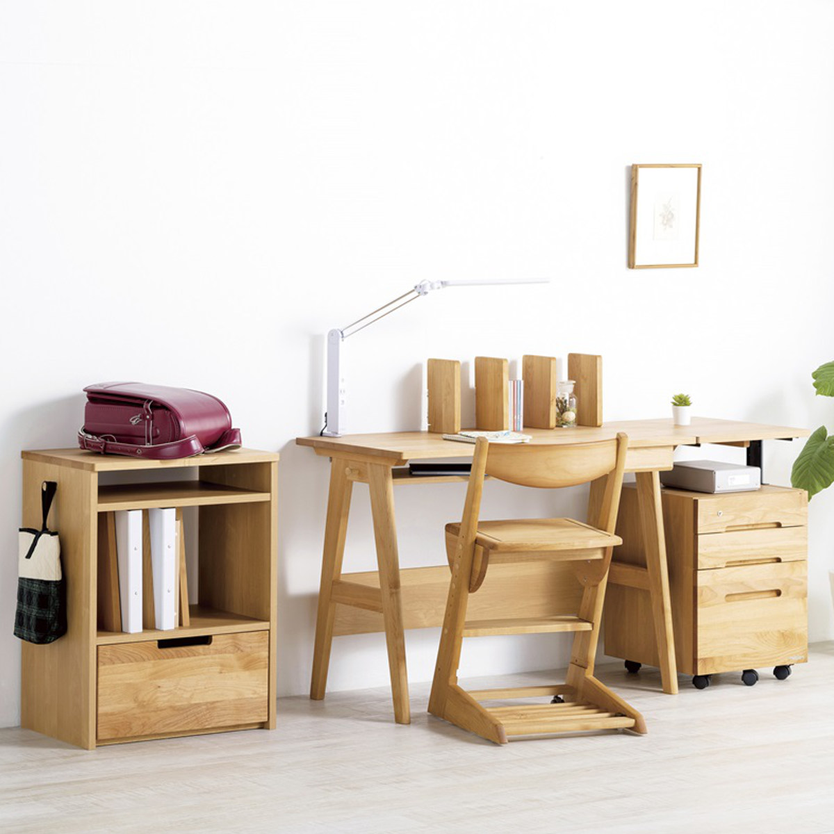 デスクワゴン キャスター付 3段 幅42.1cm 学習机用 共通袖 ( 鍵付き 引き出し デスク横 ワゴン 学習ワゴン サイドワゴン 無垢 木製 日本製 木目 リビング学習 リビング 北欧 ナチュラル )