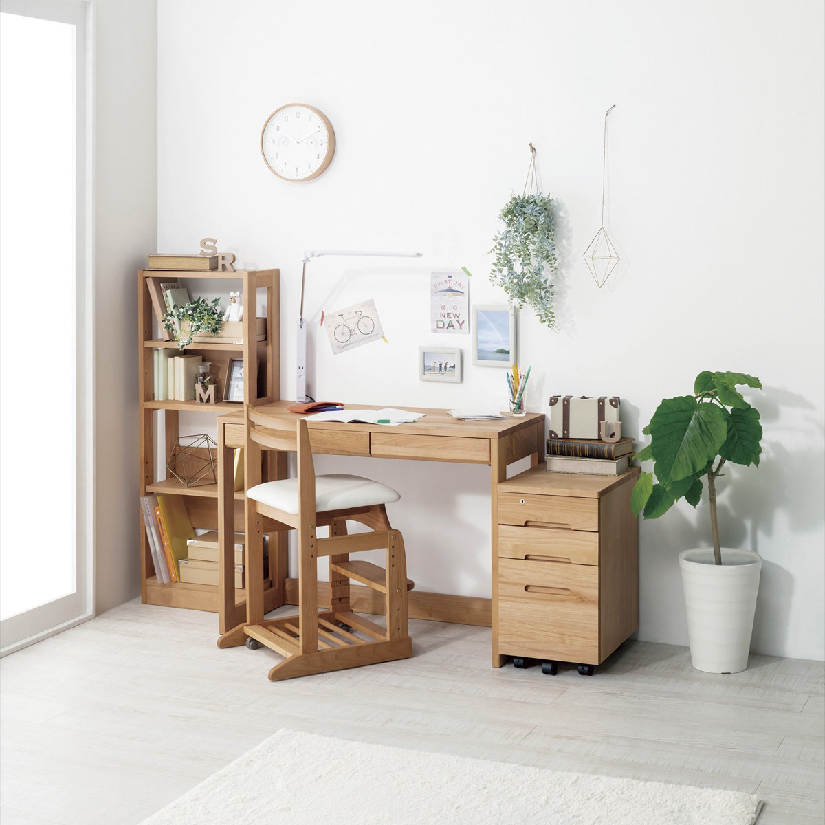 オープンラック 幅100cm 高さ120.5.cm 学習収納棚 マガジンラック カルロ ( デスク 組合せ デスク横 収納 ラック 本棚 収納棚 天然木 日本製 スリム リビング学習 木目 北欧 ナチュラル )