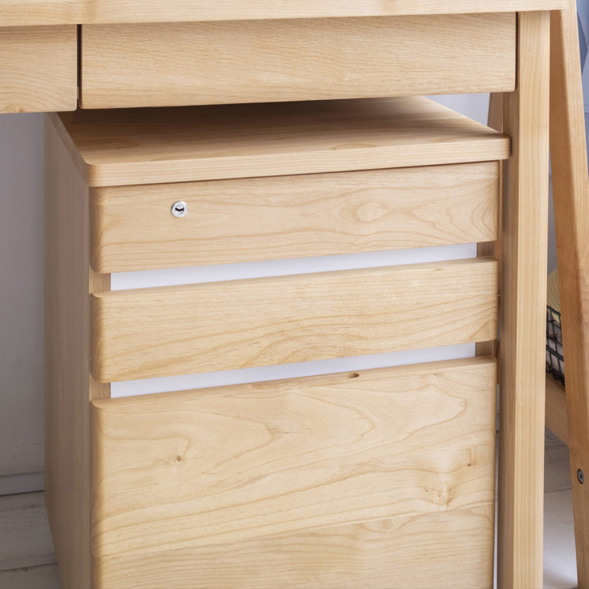 デスクワゴン キャスター付 3段 学習机用 ネージュ2 ( サイドワゴン ワゴン 木製 日本製 パーツ 収納 引き出し カギ付き 書類整理 木目 )