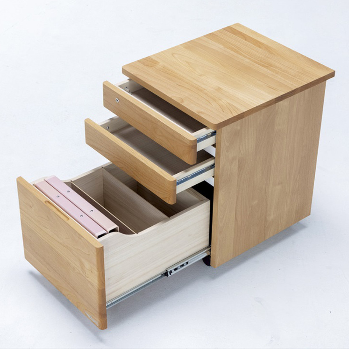 デスクワゴン キャスター付 3段 学習机用 ネージュ2 ( サイドワゴン ワゴン 木製 日本製 パーツ 収納 引き出し カギ付き 書類整理 木目 )