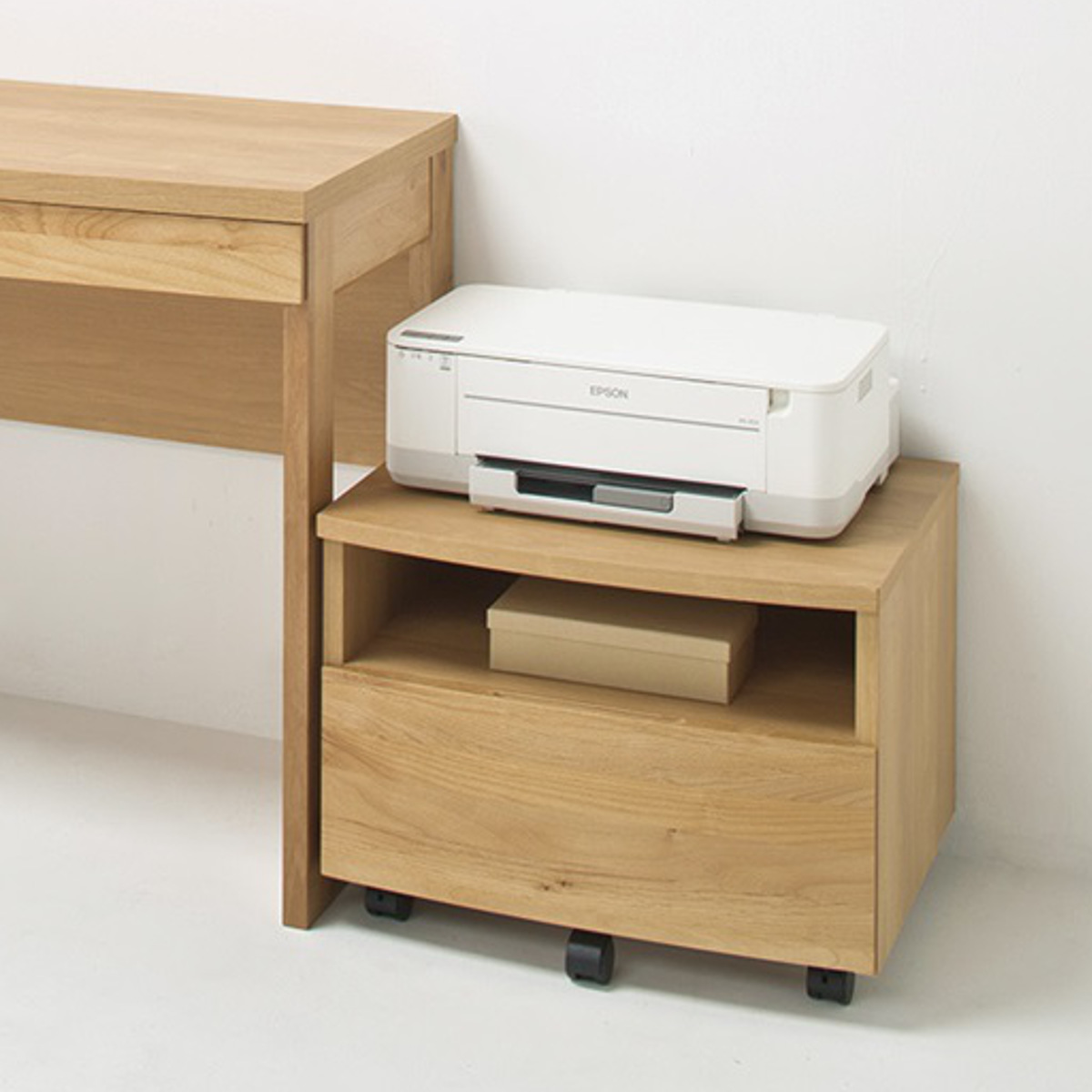 プリンターワゴン 幅52.4cm フルオープン引出し アール ( プリンター台 ワゴン ラック プリンター 収納 木製 天然木 引き出し 完成品 日本製 プリンターラック 棚 アルダー おしゃれ デスクワゴン サイドキャビネット ) 【ウォールナット】 ウォールナット