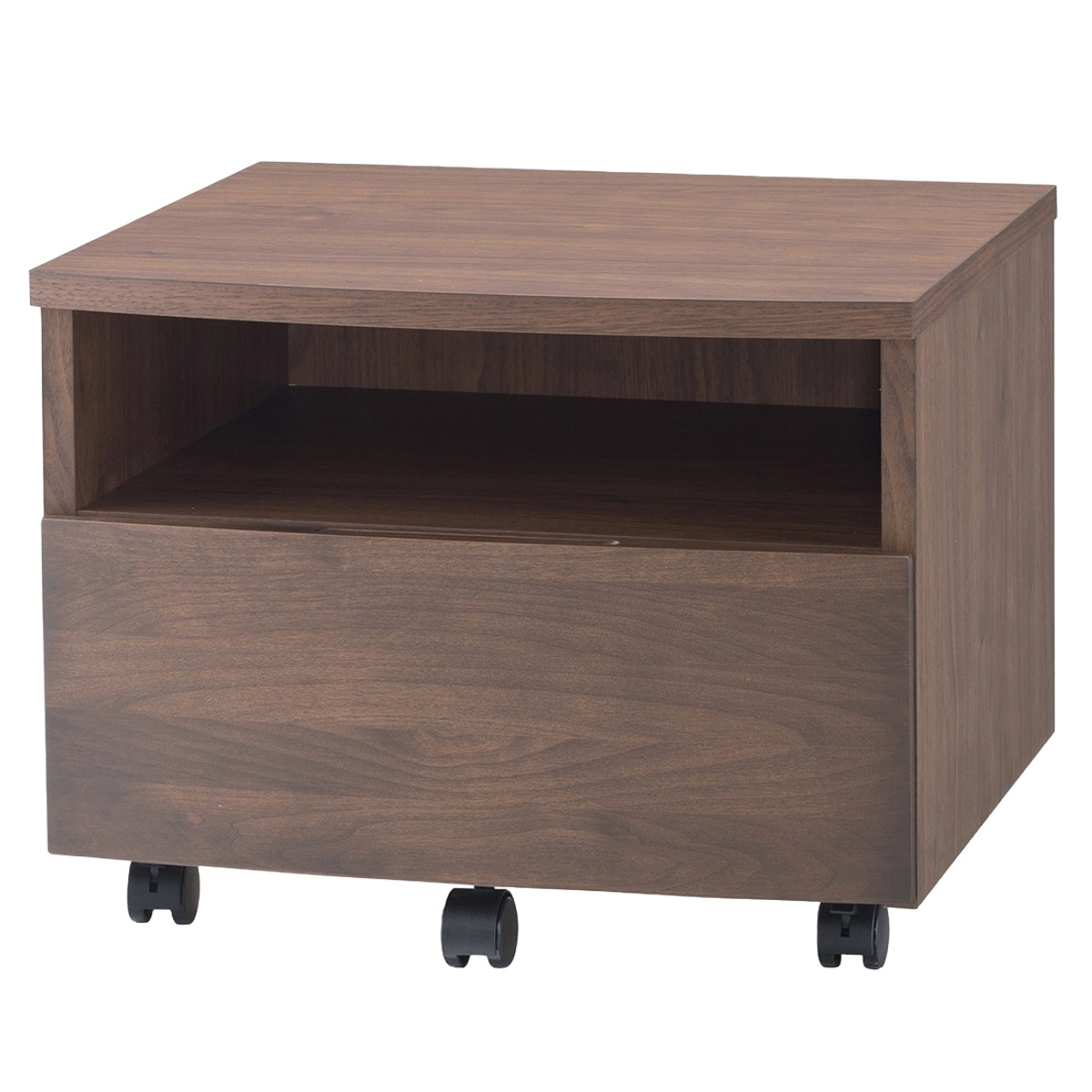 プリンターワゴン 幅52.4cm フルオープン引出し アール ( プリンター台 ワゴン ラック プリンター 収納 木製 天然木 引き出し 完成品 日本製 プリンターラック 棚 アルダー おしゃれ デスクワゴン サイドキャビネット ) 【ウォールナット】 ウォールナット