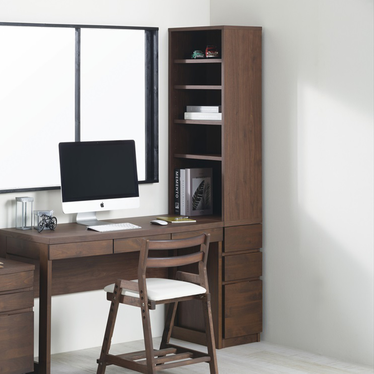 デスクサイドラック 高さ180cm 前段フルオープン引出し アールデスク専用 アール ( ラック スリム 約幅30 木製 天然木 収納 オープンラック 隙間収納 本棚 キッチンラック 棚 アルダー おしゃれ 完成品 日本製 引き出し ) 【ウォールナット】 ウォールナット