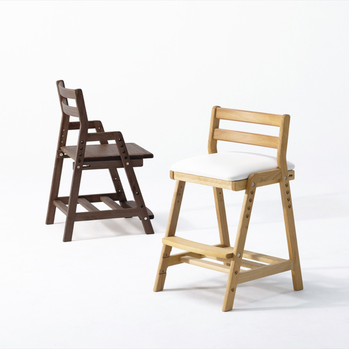 学習椅子 勉強椅子 板座タイプ リビングダイニング学習 ペルケ ( デスクチェア 学習チェア ダイニングチェア 高さ調節 子供 椅子 足置き 木製 天然木 アルダー材 イス いす チェア 子ども 日本製 収納スペース ) 【ウォールナット】 ウォールナット
