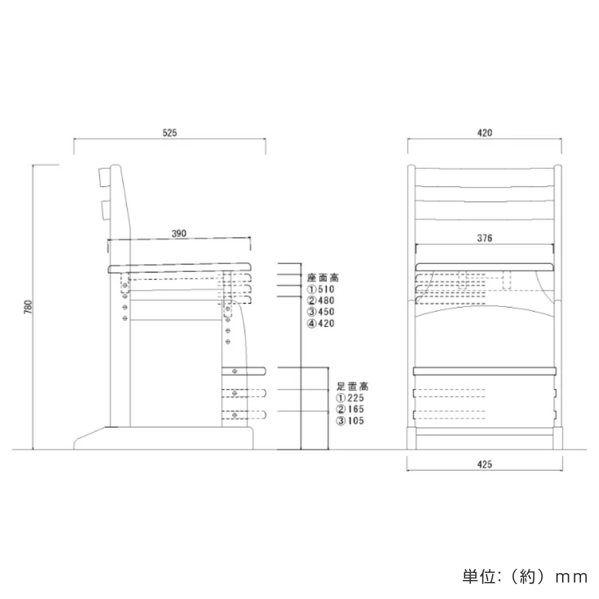 学習椅子 勉強椅子 板座タイプ リビングダイニング学習 沈み込みキャスター ダック ( デスクチェア 学習チェア ダイニングチェア 高さ調節 子供 椅子 足置き 木製 天然木 アルダー材 イス いす チェア 子ども 日本製 収納スペース )