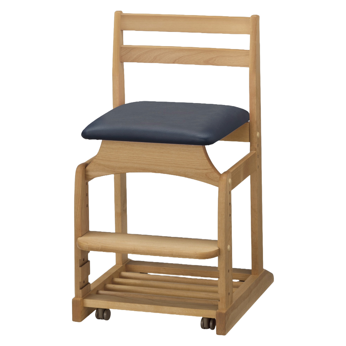 学習椅子 勉強椅子 クッション座面タイプ リビングダイニング学習 沈み込みキャスター ダック ( デスクチェア ダイニングチェア 高さ調節 子供 椅子 足置き 木製 天然木 アルダー材 イス いす チェア 子ども 日本製 収納スペース ) 【ライトブルー】 ライトブルー