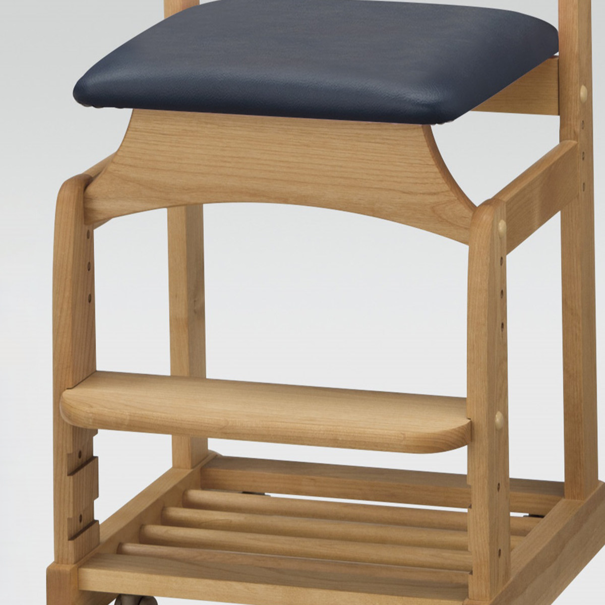 学習椅子 勉強椅子 クッション座面タイプ リビングダイニング学習 沈み込みキャスター ダック ( デスクチェア ダイニングチェア 高さ調節 子供 椅子 足置き 木製 天然木 アルダー材 イス いす チェア 子ども 日本製 収納スペース ) 【ライトブルー】 ライトブルー