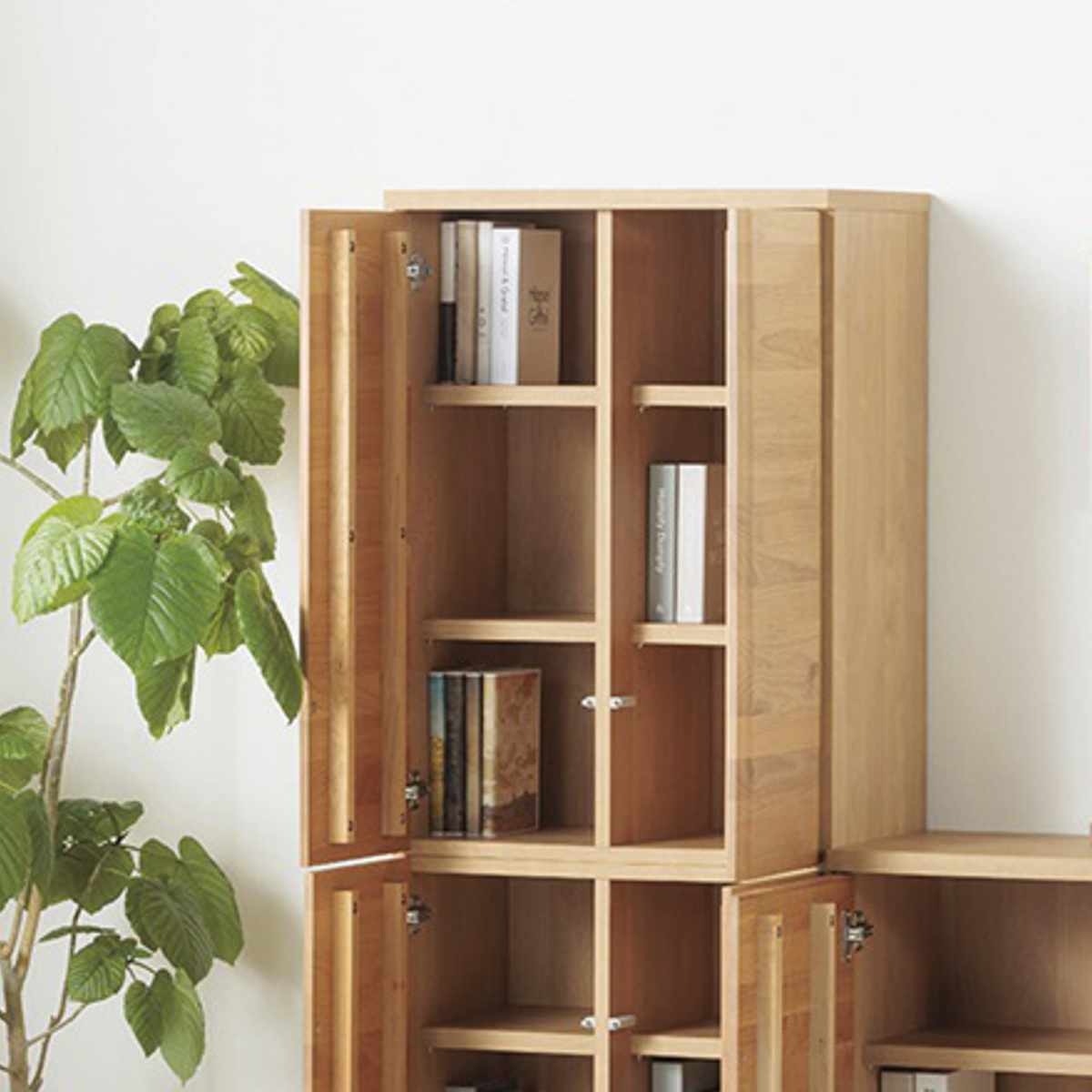 本棚 幅60.5cm ハイタイプ アールデザイン 日本製 ( 棚 ラック 扉収納 可動棚 収納 アルダー材 書棚 組み合わせ 低ホルムアルデヒド ナチュラル ウォールナット アルダー ) 【ナチュラル】 ナチュラル