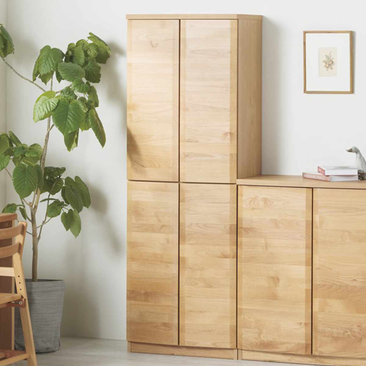 本棚 幅80.5cm ハイタイプ アールデザイン 日本製 ( 棚 ラック 扉収納 可動棚 収納 アルダー材 書棚 組み合わせ 低ホルムアルデヒド ナチュラル ウォールナット アルダー ) 【ナチュラル】 ナチュラル