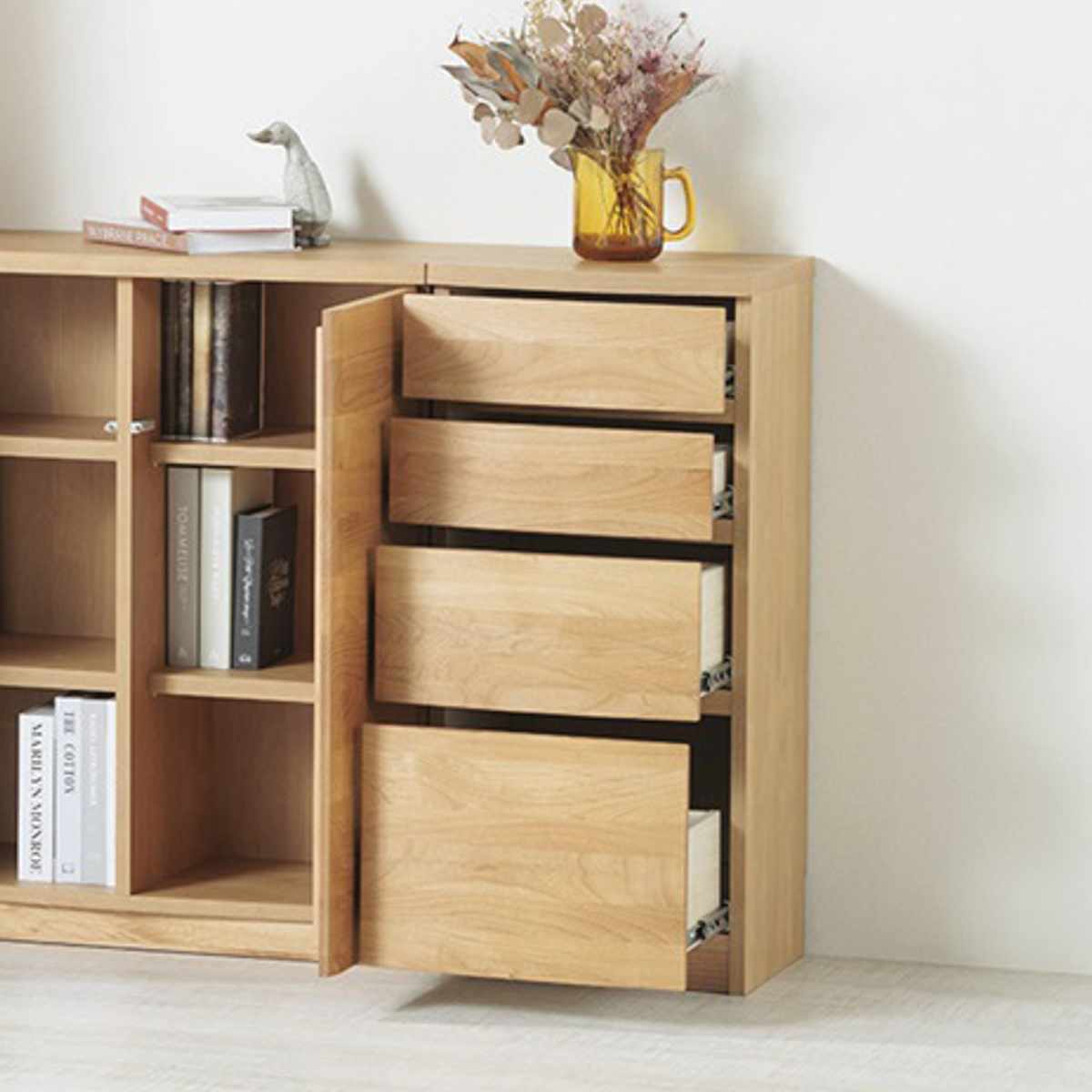 チェスト 幅41.5cm 4段 アールデザイン 日本製 完成品 ( 棚 ラック 引出し スライドレール 収納 アルダー材 組み合わせ 低ホルムアルデヒド ナチュラル ウォールナット アルダー ) 【ナチュラル】 ナチュラル