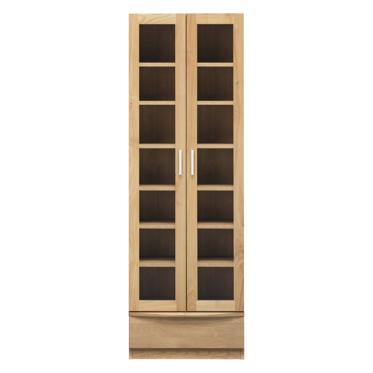 本棚 幅60.2cm 奥行32cm ハイタイプ ガラス扉 日本製 完成品 ( 開梱設置 棚 ラック 扉収納 可動棚 収納 アルダー材 書棚 組み合わせ 低ホルムアルデヒド ナチュラル ウォールナット ) 【ナチュラル】 ナチュラル