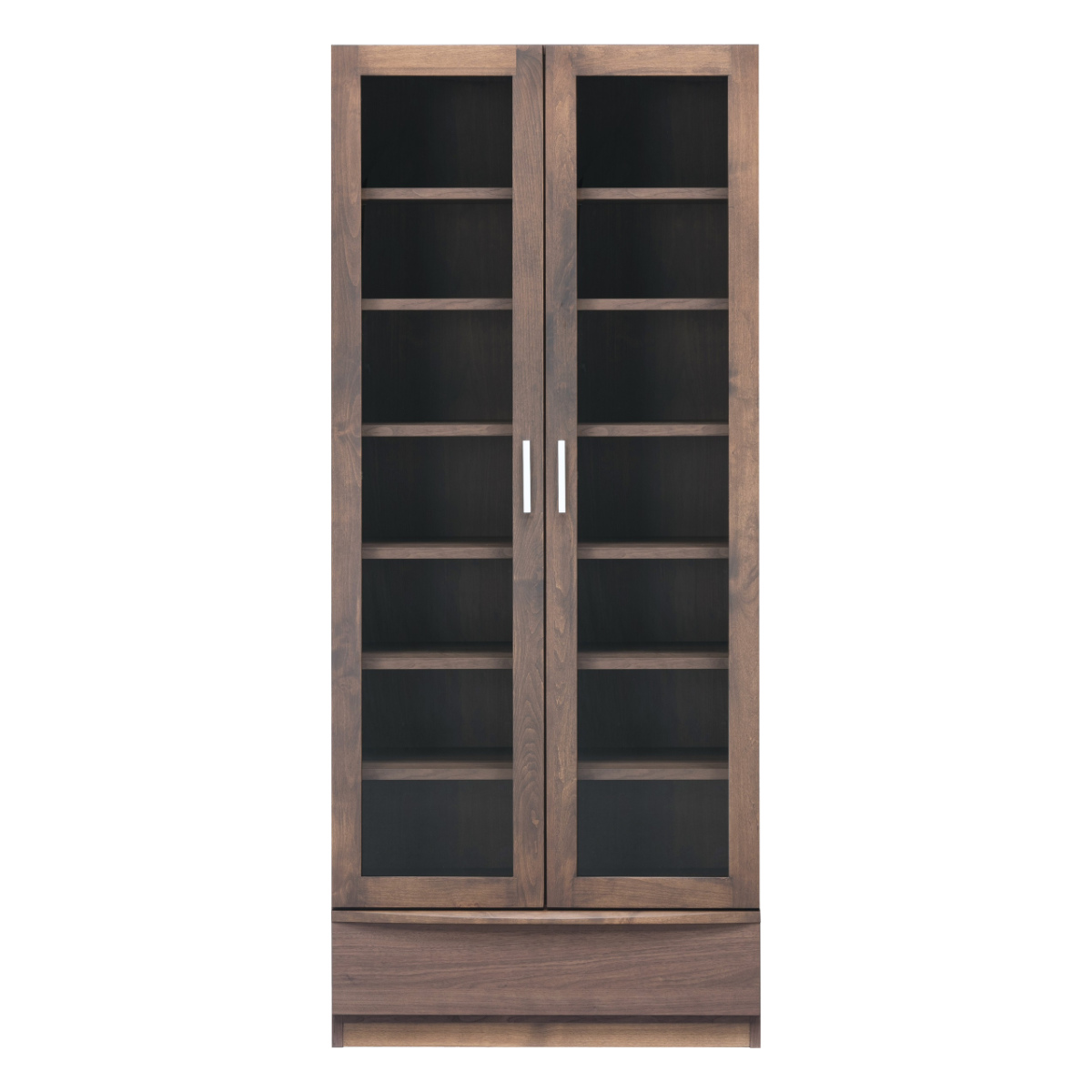 本棚 幅77.2cm 奥行32cm ハイタイプ ガラス扉 日本製 完成品 ( 開梱設置 棚 ラック 扉収納 可動棚 収納 アルダー材 書棚 組み合わせ 低ホルムアルデヒド ナチュラル ウォールナット ) 【ウォールナット】 ウォールナット