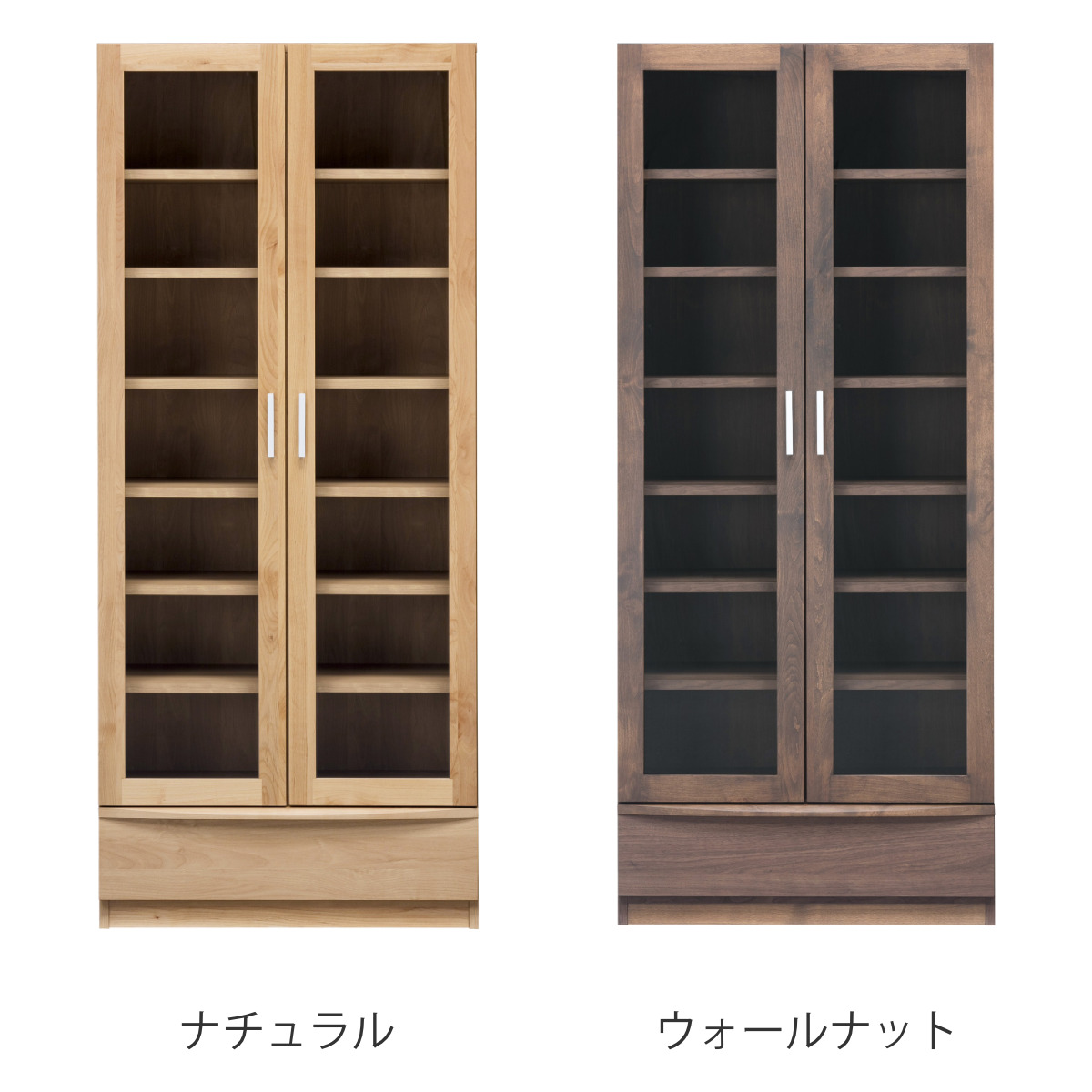 本棚 幅77.2cm 奥行42cm ハイタイプ ガラス扉 日本製 完成品 ( 開梱設置 棚 ラック 扉収納 可動棚 収納 アルダー材 書棚 組み合わせ 低ホルムアルデヒド ナチュラル ウォールナット ) 【ナチュラル】 ナチュラル