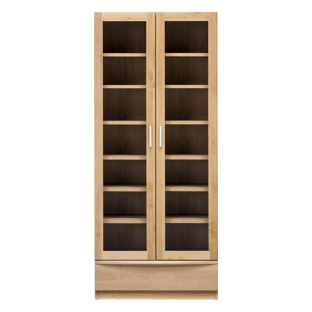 本棚 幅77.2cm 奥行42cm ハイタイプ ガラス扉 日本製 完成品 ( 開梱設置 棚 ラック 扉収納 可動棚 収納 アルダー材 書棚 組み合わせ 低ホルムアルデヒド ナチュラル ウォールナット ) 【ナチュラル】 ナチュラル