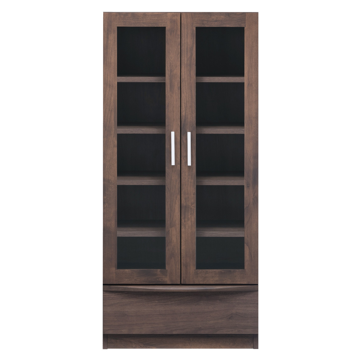 本棚 幅60.2cm 奥行42cm ロータイプ ガラス扉 日本製 完成品 ( 棚 ラック 扉収納 可動棚 収納 アルダー材 書棚 組み合わせ 低ホルムアルデヒド ナチュラル ウォールナット ) 【ウォールナット】 ウォールナット