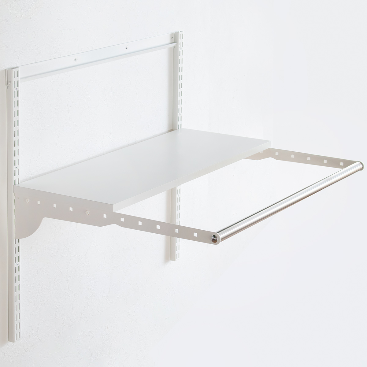 壁面収納 フィットラック ランドリー棚セット 幅45×奥行60cm 棚板奥行30cm ( 棚 ラック パイプ付き DIY 収納 ランドリーラック 洗濯機上 可動棚 洋服掛け ハンガー掛け 有効活用 収納スペース 壁掛け 壁面 洗濯 ランドリー ) 【ホワイト×ブラウン】 ホワイト×ブラウン