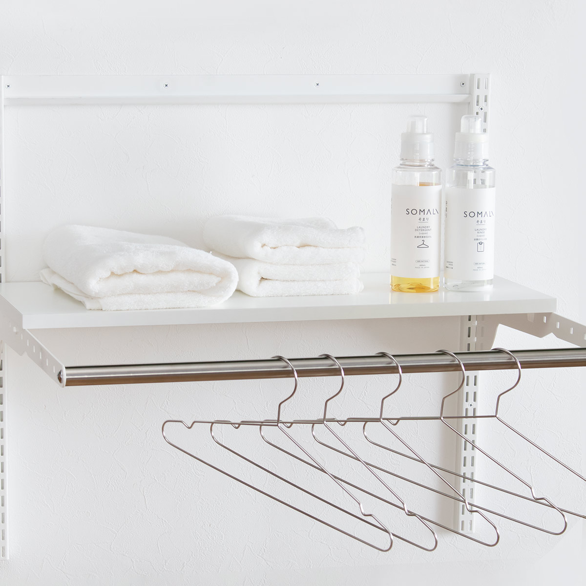 壁面収納 フィットラック ランドリー棚セット 幅45×奥行60cm 棚板奥行30cm ( 棚 ラック パイプ付き DIY 収納 ランドリーラック 洗濯機上 可動棚 洋服掛け ハンガー掛け 有効活用 収納スペース 壁掛け 壁面 洗濯 ランドリー ) 【ホワイト×ブラウン】 ホワイト×ブラウン