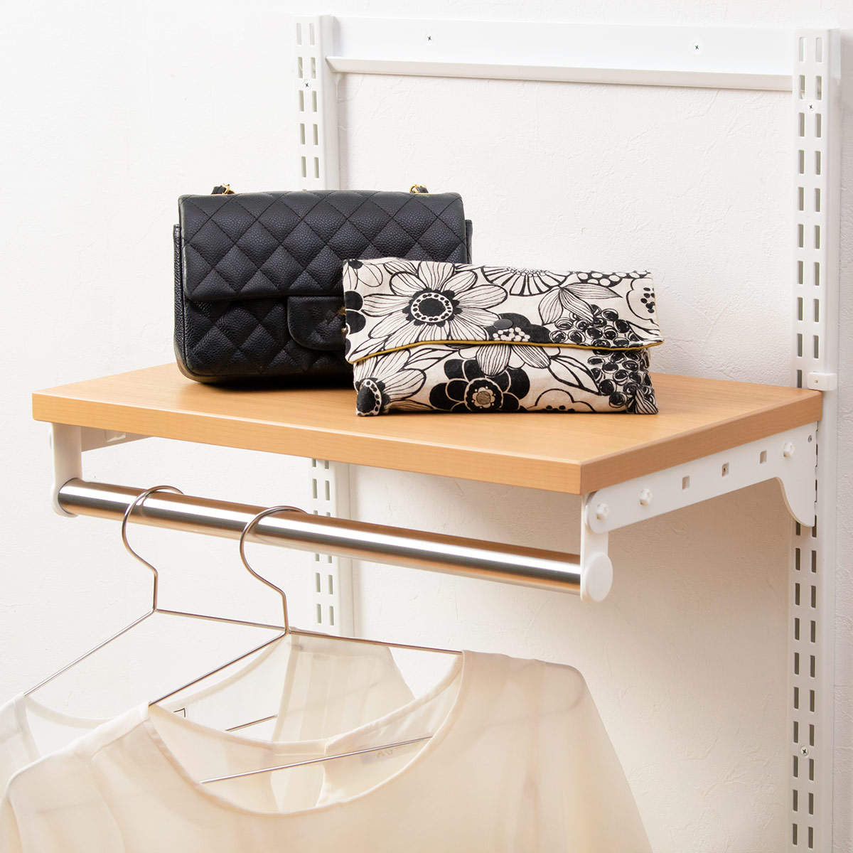 壁面収納 TPセット 木棚 パイプ セット 幅60cm 奥行30cm フィットラック ( 棚板 ハンガーラック DIY 収納 吊り下げ収納 クローゼット 可動棚 オープンラック 収納ラック 有効活用 壁掛け ラック ) 【ホワイト】 ホワイト