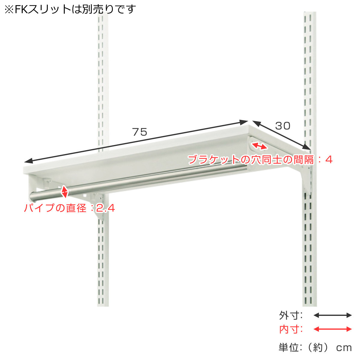 壁面収納 TPセット 木棚 パイプ セット 幅75cm 奥行30cm フィットラック ( 棚板 ハンガーラック DIY 収納 吊り下げ収納 クローゼット 可動棚 オープンラック 収納ラック 有効活用 壁掛け ラック ) 【ホワイトウッド】 ホワイトウッド