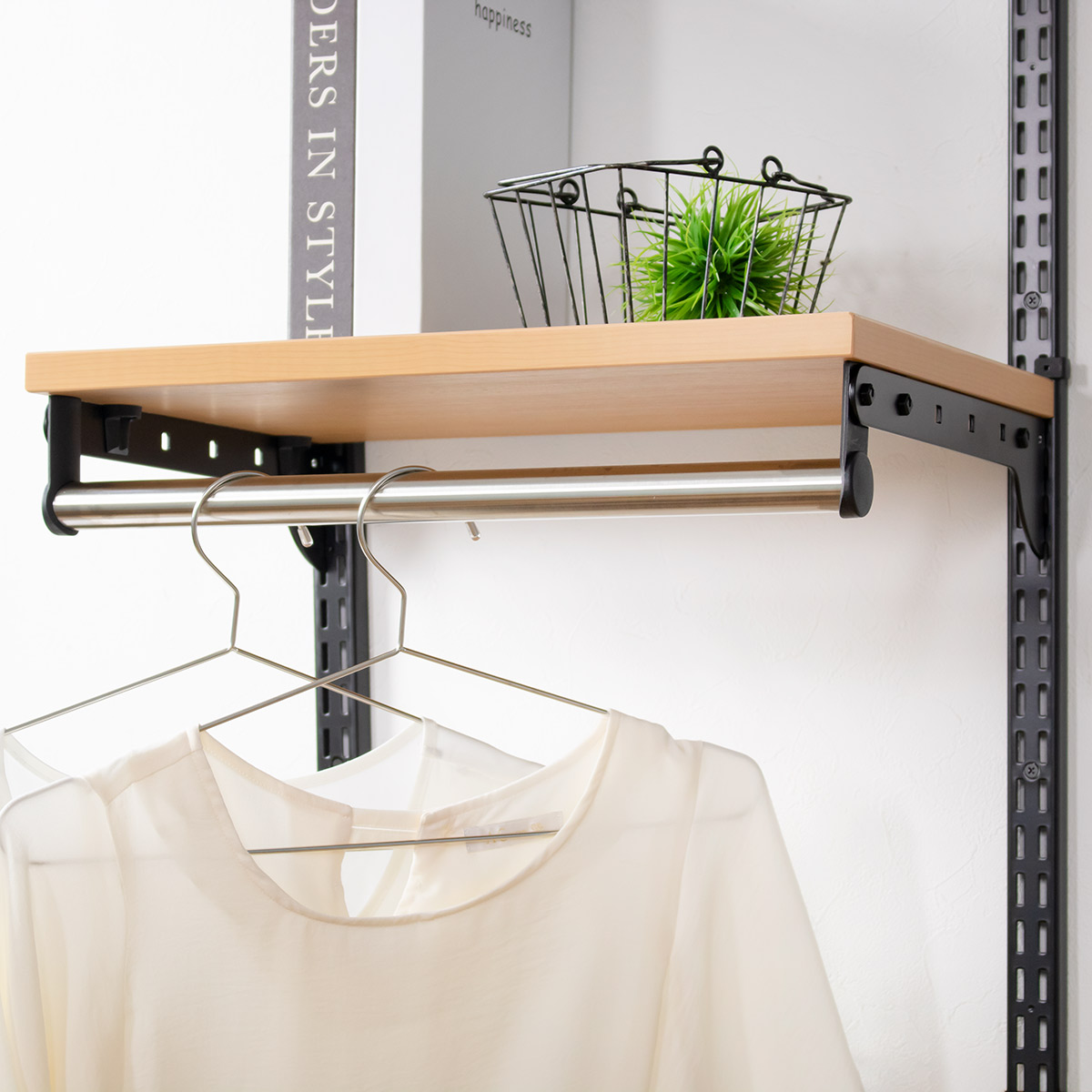 壁面収納 TPセット 木棚 パイプ セット 幅90cm 奥行40cm フィットラック ( 棚板 ハンガーラック DIY 収納 吊り下げ収納 クローゼット 可動棚 オープンラック 収納ラック 有効活用 壁掛け ラック ) 【ホワイトウッド】 ホワイトウッド