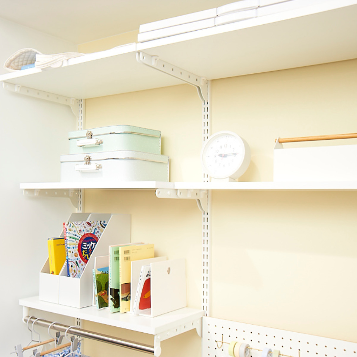 壁面収納 TSセット 棚板 ブラケット 幅45cm 奥行40cm フィットラック ( 木製 DIY 収納 可動棚 オープンラック 収納ラック 有効活用 収納スペース 壁掛け ラック 棚受け ウォールシェルフ ) 【ホワイト】 ホワイト