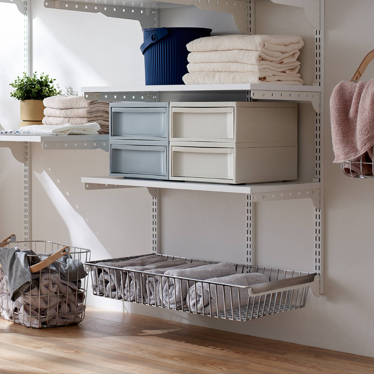 バスケット ステンレス 幅75cm 奥行40cm フィットラック 壁面収納 ( 幅75×奥行40×高さ12cm パーツ オプション 部品 DIY 収納 小物収納 小物入れ 可動棚 オープンラック 収納ラック 有効活用 ホワイト ブラック 吊り下げ ) 【ブラック】 ブラック