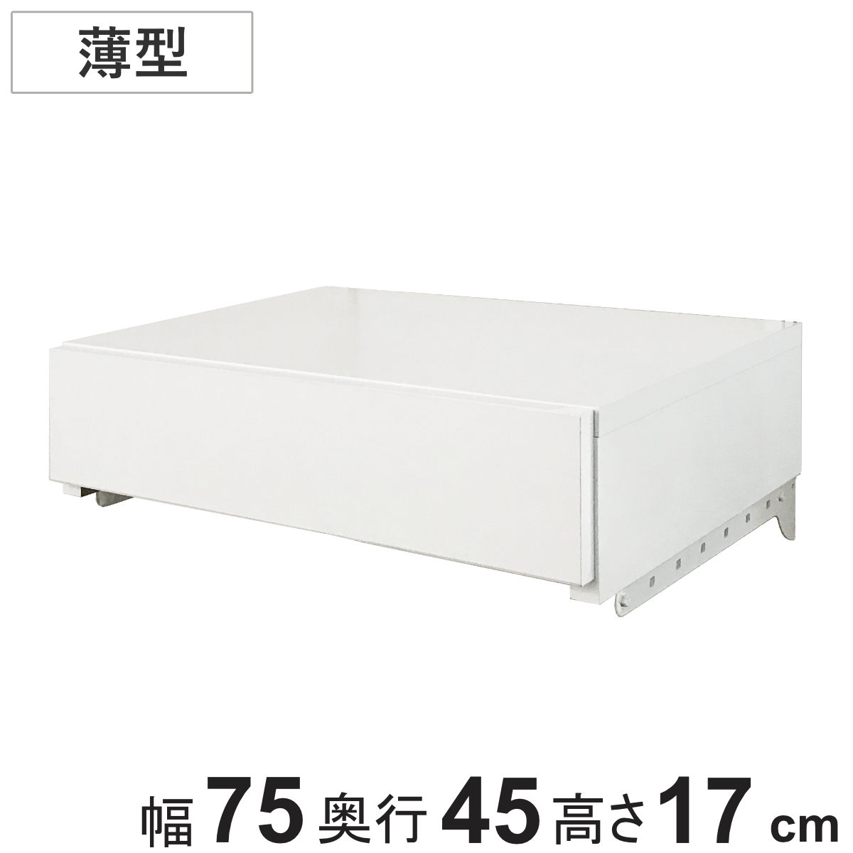 収納ケース 薄型 引き出し 1段 ブラケット付き 幅75cm フィットラック （ パーツ オプション 部品 DIY 収納 小物収納 小物入れ 壁掛け 浮かせる収納 可動棚 オープンラック 収納ラック 有効活用 ホワイト 引出し ）